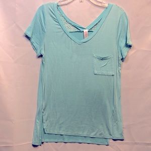 No Boundaries Light Blue Top w Lace/Crochet Back Detailing, Size L